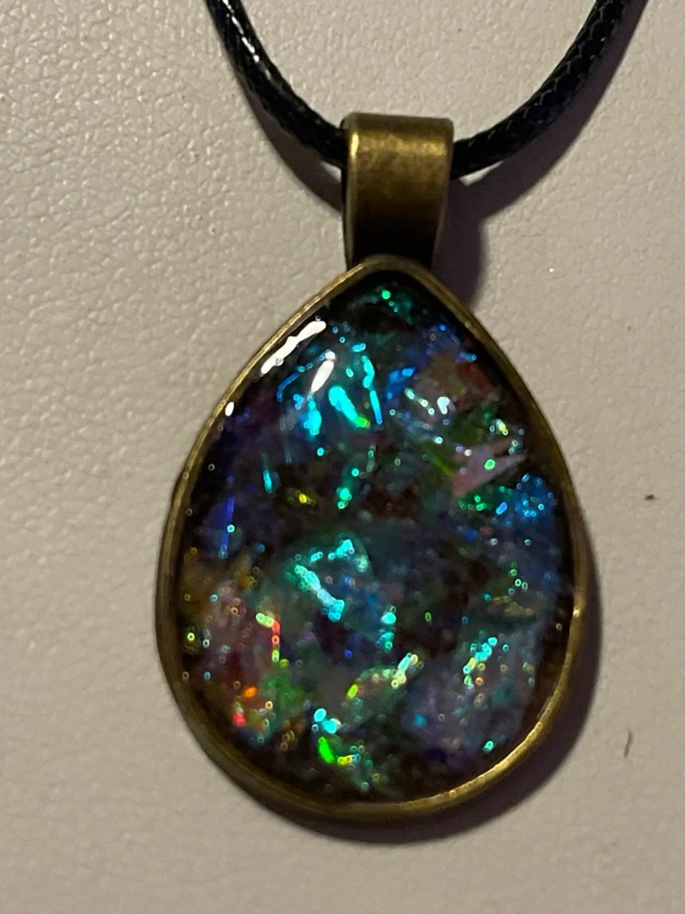 Iridescent Teardrop Pendant Necklace - Blue-Green Sparkle